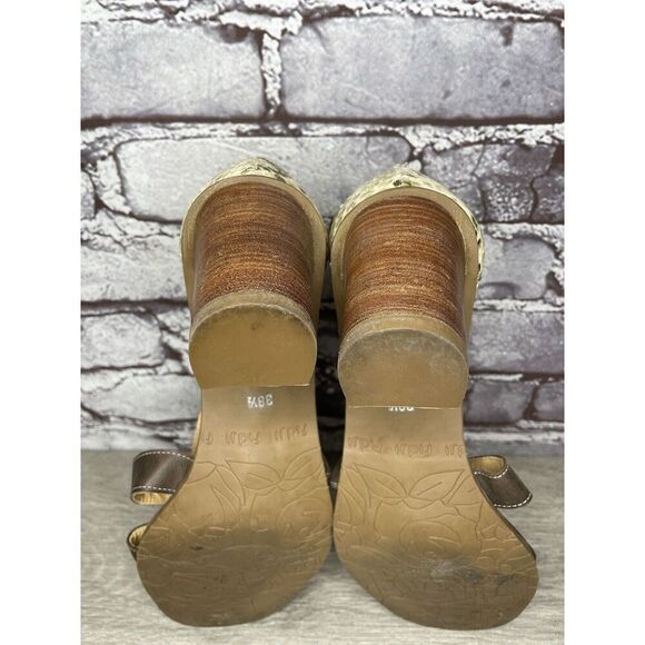 Fidji Ivory Leather Snake Skin Anke Strap Print Brown Heel Sandals Women 38.5EU - Picture 10 of 16